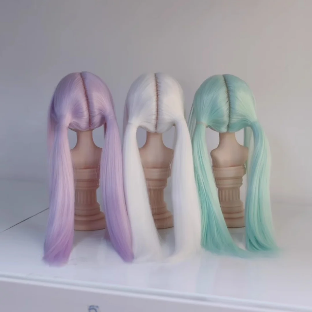 Double Ponytail Hair Wig Blank 1/3 1/4 In Stock BJD Long Straight Beautiful Girls High Temperature Silk Blue Doll Accessories