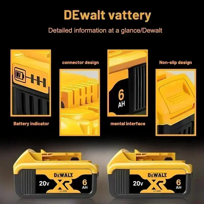 100% Original DeWalt Batteries 20V 6000mAh Li Ion Battery For DCB206 DCB205 DCB204 DCB200 DeWalt Power Tools Air Transport