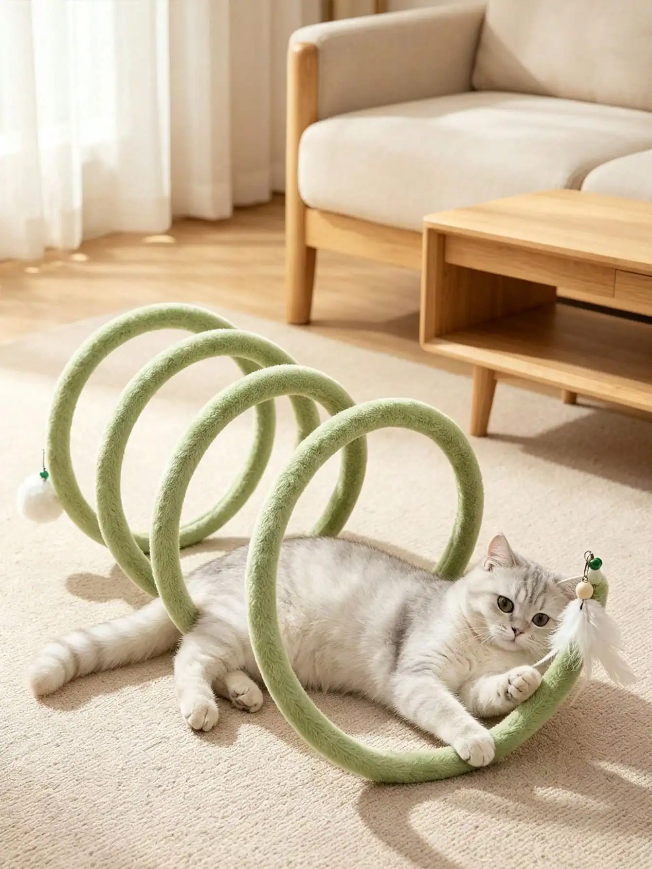 1 Piece Foldable Cat Tunnel, Self-Entertaining Spiral Tunnel Cat Interactive Toy, Interactive Self-Play Training Toy, Suitable for Single Cats and Multi-Cat Households, Foldable and Easy to Store, Indoor Cat Toy with Detachable Bell, No Power Required, Makes Rustling Sounds, Suitable for Cats, Rabbits, Puppies, Ferrets and Other Pets, Ideal Choice for Cat Lovers, Ideal Gift for Cat Lovers