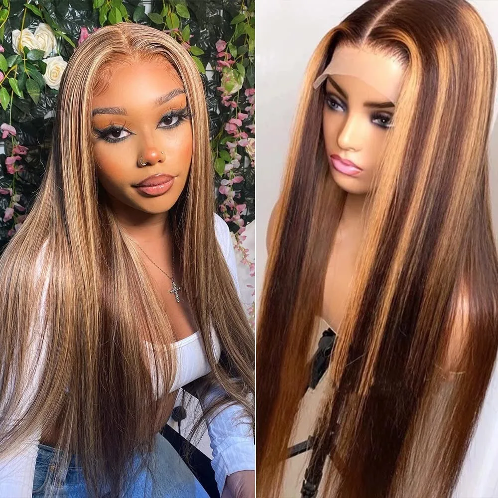 220% Density P4/27 Highlight Human Hair Wigs 13x6 HD Lace Front Human Hair Wig 30 40 Inch Bone Straight 13x4 Lace Frontal Wig