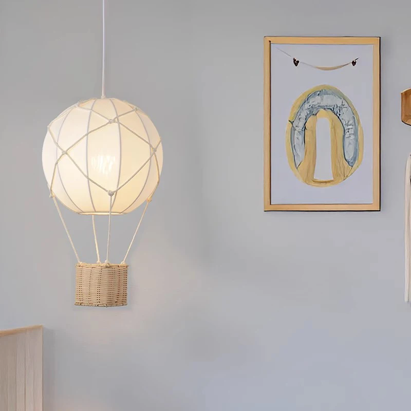 Hot Air Balloon Chandeliers LED Children's Room Lamps Handmade Rattan Fabric Hot Air Balloon Boy Girl Bedroom Bedside Chandelier