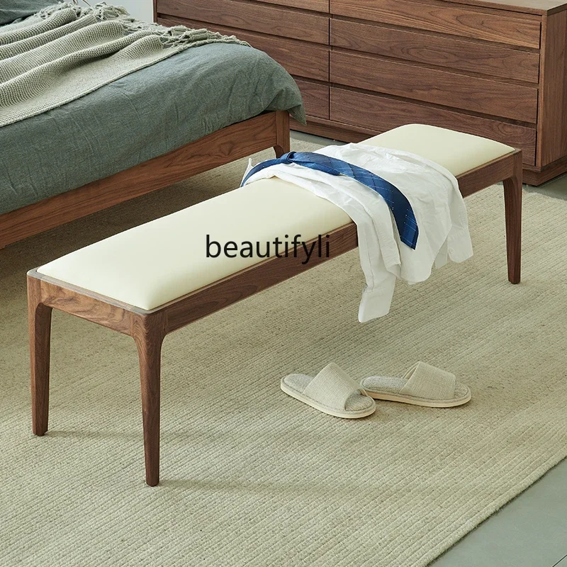 D132 Black walnut Nordic pure solid wood dining stool Bedside stool Japanese rectangular shoe changing stool