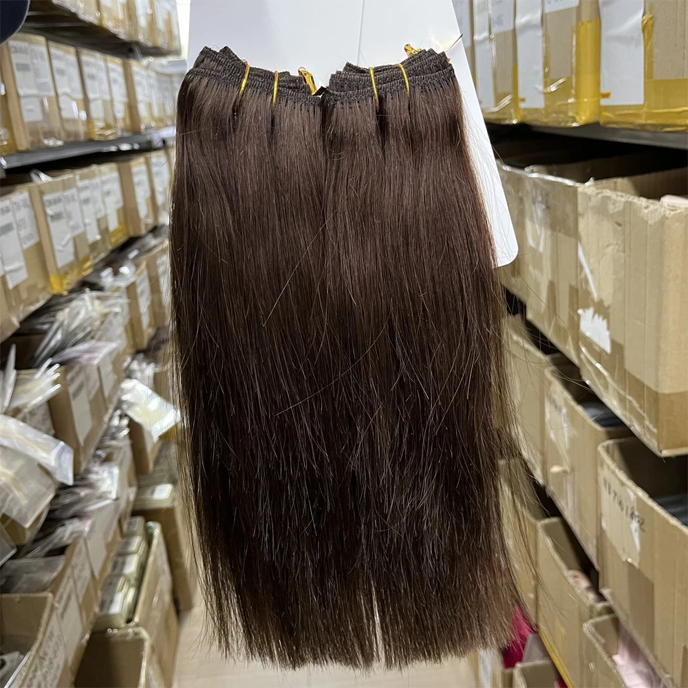 

4# Dark Brown Real Natural Hair Weft Extensions 50g/pack Machine Remy Double Weft Human Hair Natural Straight 12-24 inches