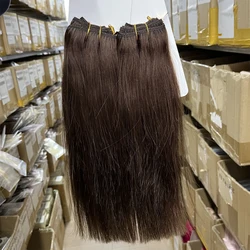 4# Dark Brown Real Natural Hair Weft Extensions 50g/pack Machine Remy Double Weft Human Hair Natural Straight 12-24 inches