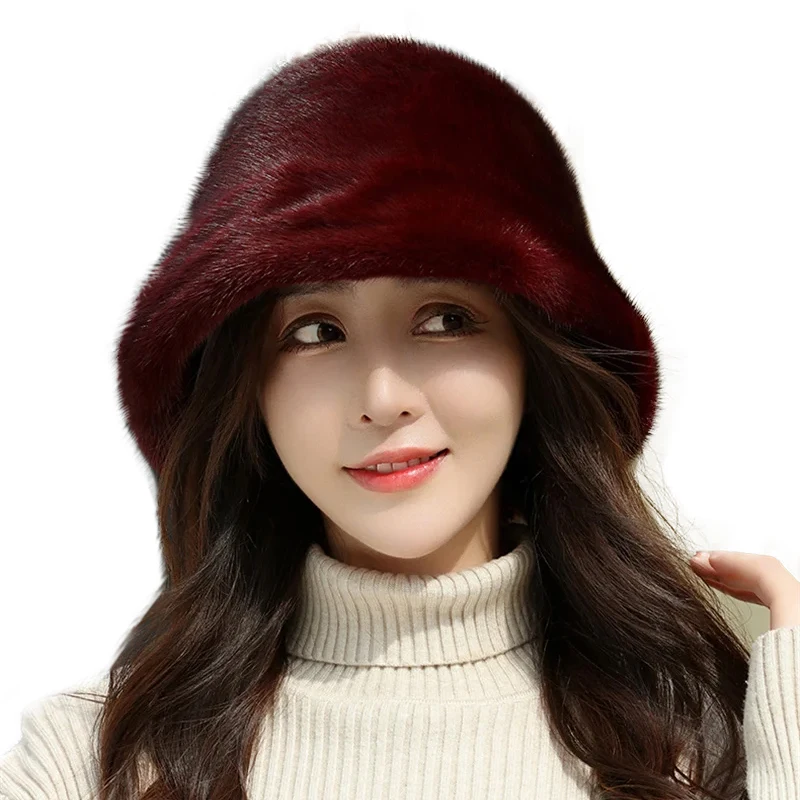 

2024 Women's Winter Hats Real Mink Fur Hat Korean Version Fisherman’s Hat New Casual Thickened Hat Winter Fashion Mink Hat Cap