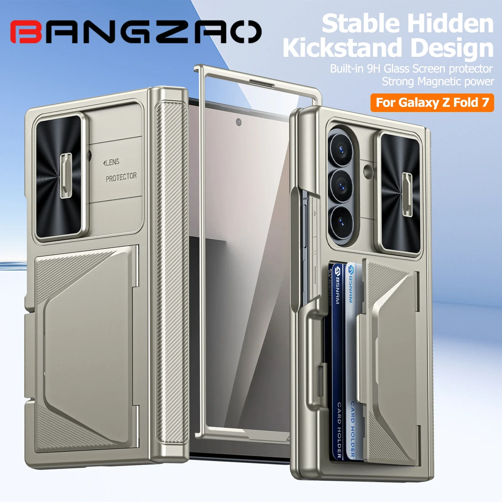 

for Galaxy Z Fold 7 RFID Wallet with Cards Holder,Shaft Protection,Camera Cover,Shockproof Silicone Protective Case-Titanium