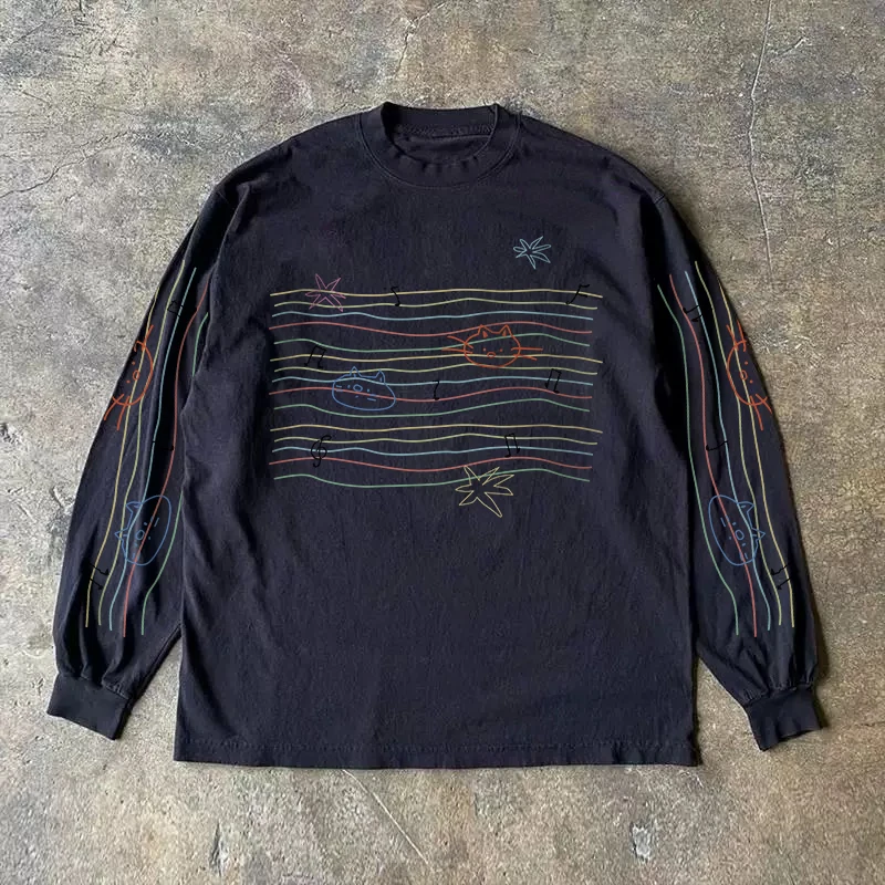 Heavyweight 310g Pure Cotton Long Sleeve T-Shirt Streetwear Versatile Retro Style Men's Women's round Neck Casual Top