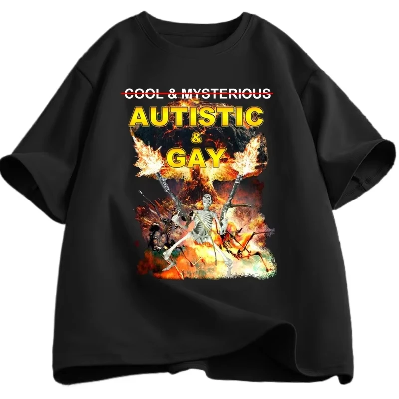 التوحد والمثليين الهيكل العظمي انفجار تي شيرت محفور الجرافيك تي شيرت ملعون الهيكل العظمي التوحد ميمي الرجال النساء تيز ملابس الصيف #1