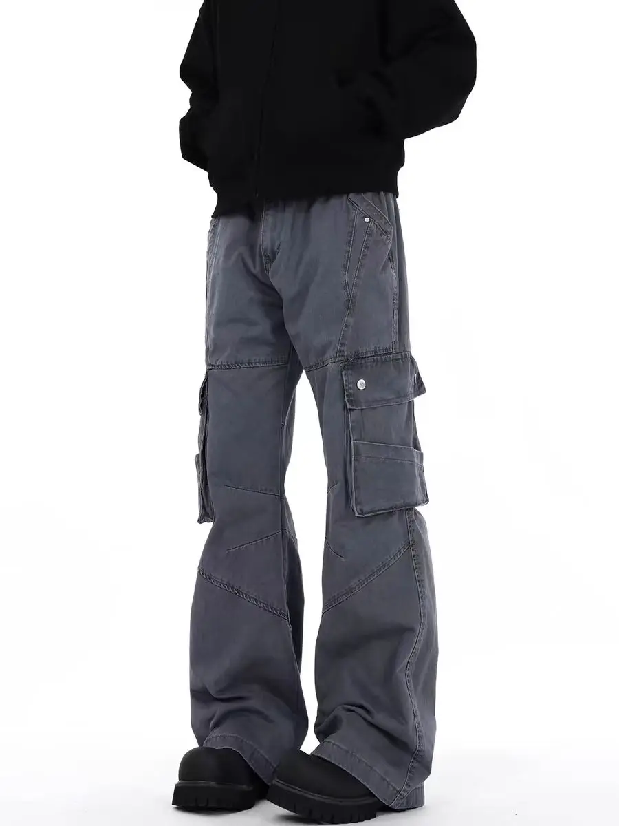 

Retro American Cement ey Work Trousers Loose Straight Leg Multi ket Men's High Waist Casual Pants Youthful Vitali Sle