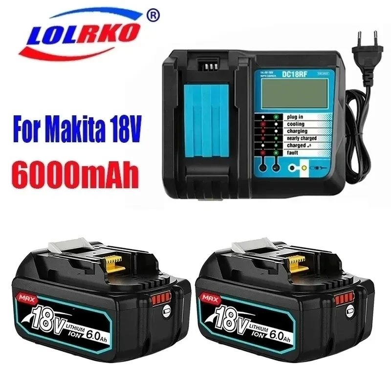 Rechargeable Battery BL1860B 18V 6000mAh Backup Battery For Makita 18VBL1860 BL1840 BL1850 Cordless Drill With DC18RF 3A Charger