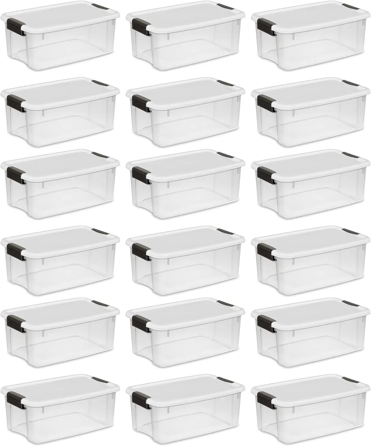 

Plastic Container with Heavy Duty Latches to Organize, Clear and White Lid, 6-Pack