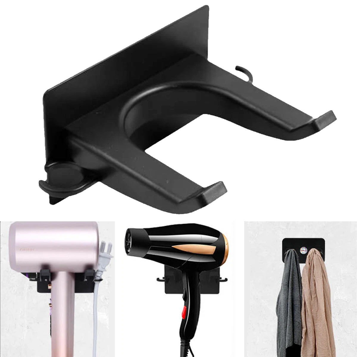 

1 Pcs Hair Dryer Holder For Bathroom Accessories Rack Wall Mounted Punch-free Self-adhesive Organizer Shelves Blower Towel Hook