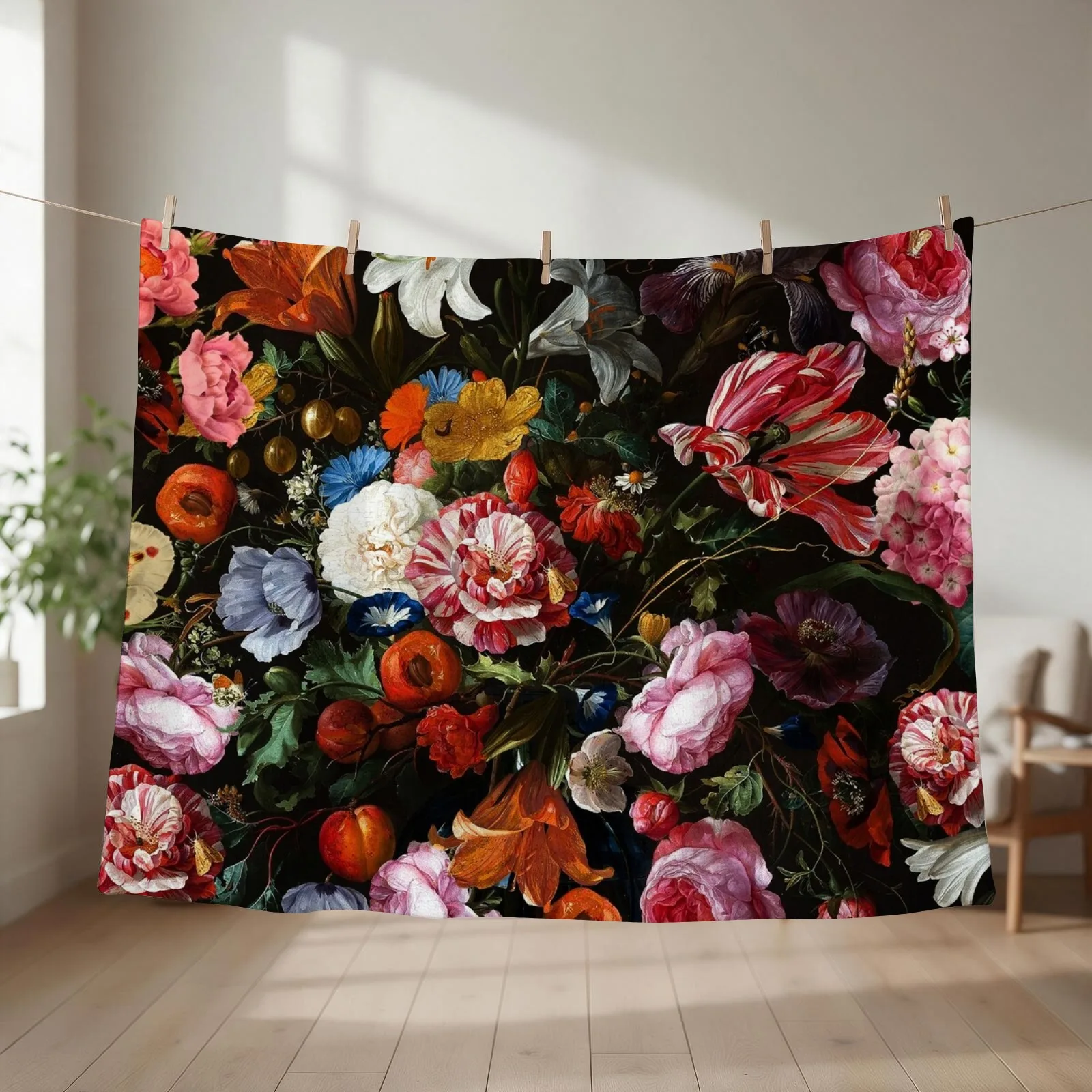 Dutch Midnight Botanical Night Garden Throw Blanket couch cozy soft plush fuzzy picnic outdoor blanket