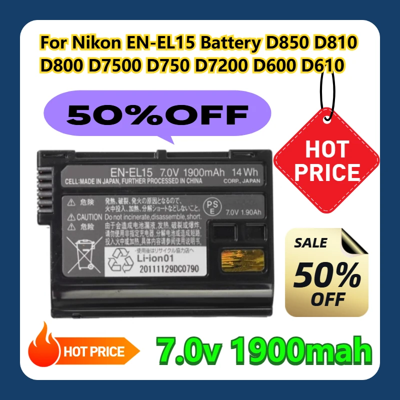 

For Nikon EN-EL15 Battery D850 D810 D800 D7500 D750 D7200 D600 D610 D500
