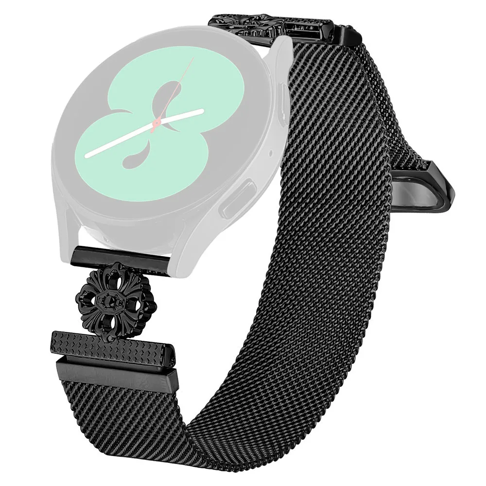 

For Samsung Galaxy Watch4 40mm / 44mm Milanese Band Flower Stainless Steel Magnetic Mesh Watch Strap - Black