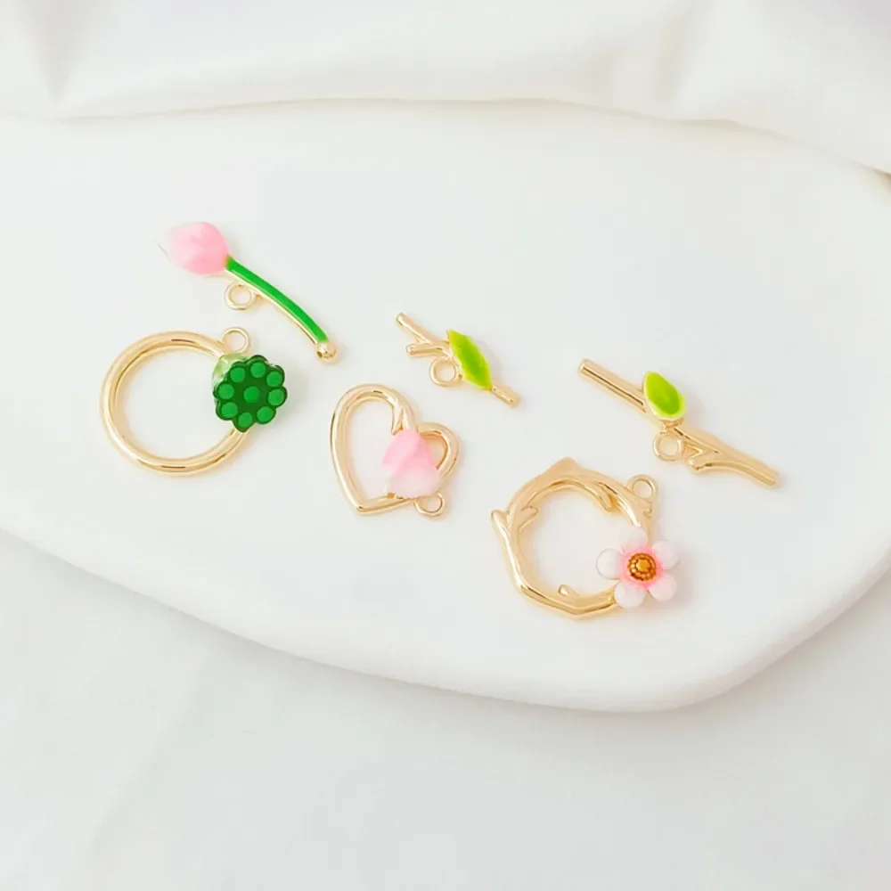 

14K Gold-plated Oil-dripping Lotus Pod Heart-shaped Peach Blossom OT Clasp DIY Handmade Bracelet Necklace Pearl Ending Clasp