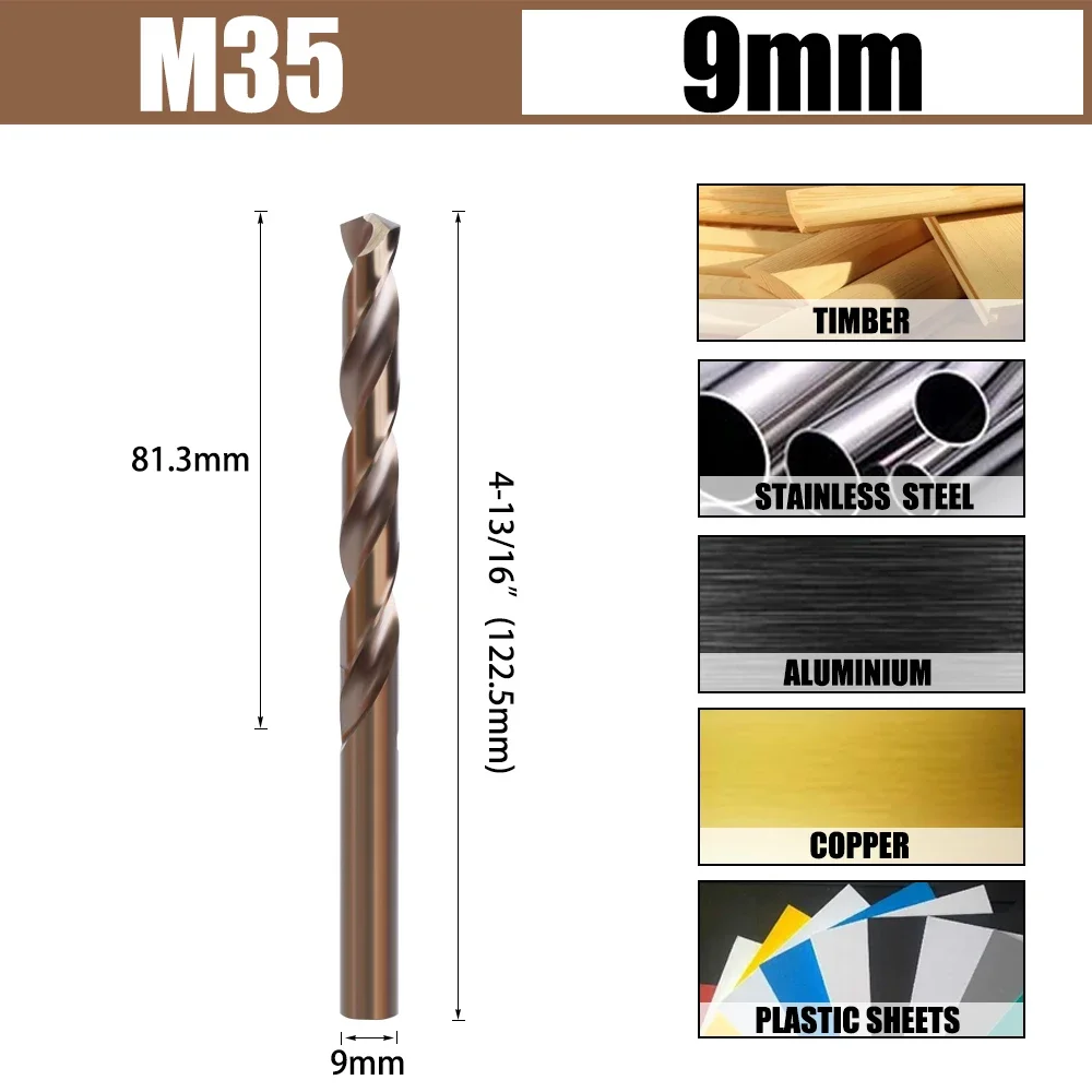 LAVIE HSS M35 Kobalt-Spiralbohrer 8,5mm-13mm, Vollgeschliffener Superharter Hochgeschwindigkeitsstahl-Set für Holz, Metall, Edelstahl – Detail 6