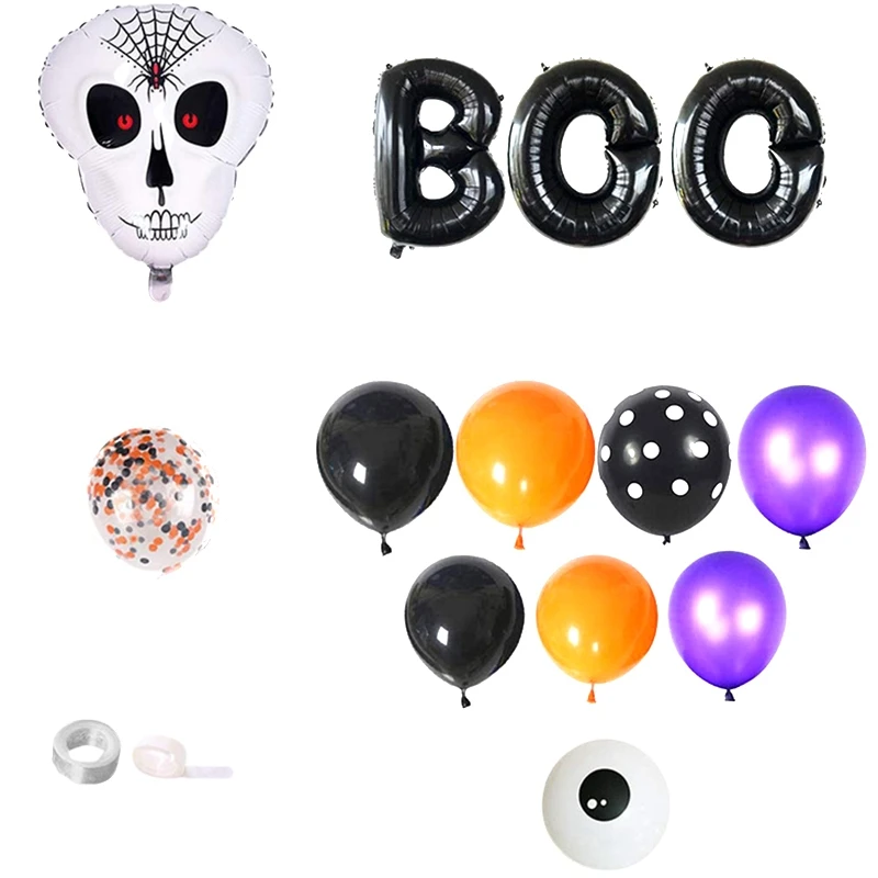 Halloween Balloon Arch Garland Kit-Boo Banner, Confetti Orange Black Purple Eyeball Skull Balloon