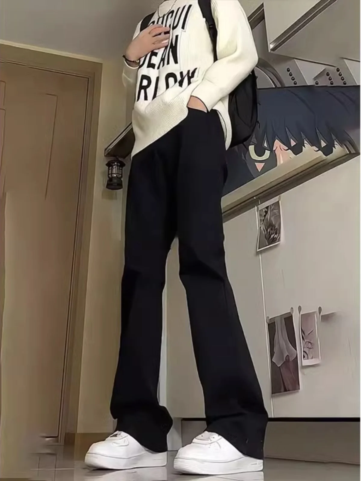 

Bla Fce Lined Soft Denim Jeans Men's Autumn Winter American High Street Vibe Wide Leg Trendy Brand Loose Straight Cut Jeans