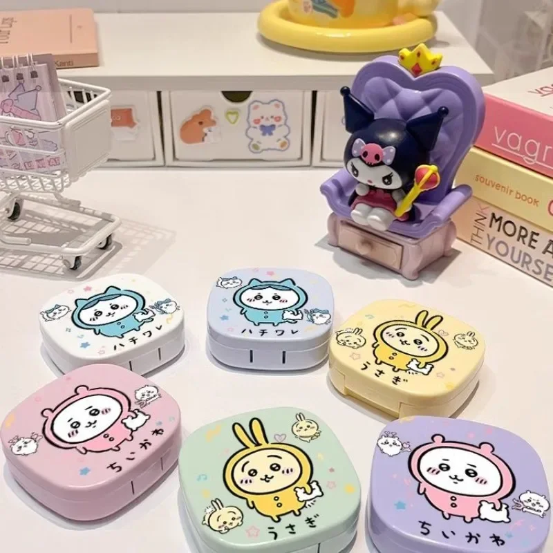 hot Chiikawa Cute Invisible Contact Lens Case Compact Portable Daily Use Cartoon Lens Storage Box Birthday Gift for Girls