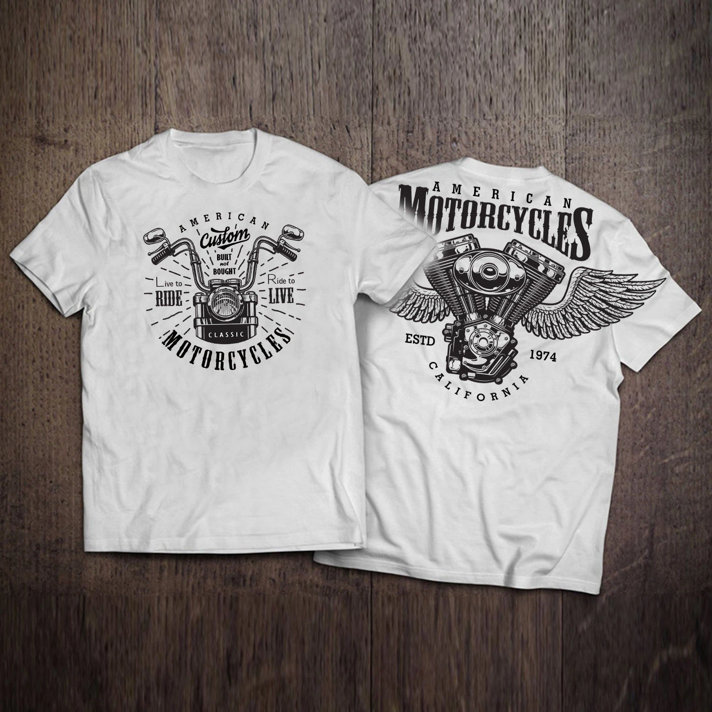 High Street's Heavyweight Cotton American Retro Motorcycle Men's Motorcycle Wing Print T-shirt Is Loose and Large in Size