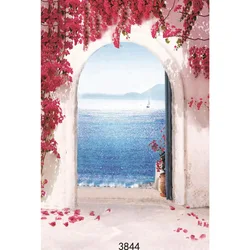 Seaside Arch Flowers Door Vinyl Photography Backdrop Beach Photozone Wedding Children Party Backgrounds for Photo Studio