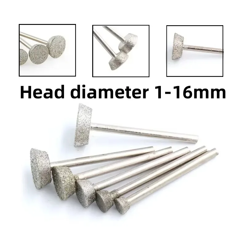 Diamond Grinding Head Shank 2.35/3mm Inverted Trapezoid Polishing Engraving Bit for Jade Glass Carving Abrasive Rotary Tool
