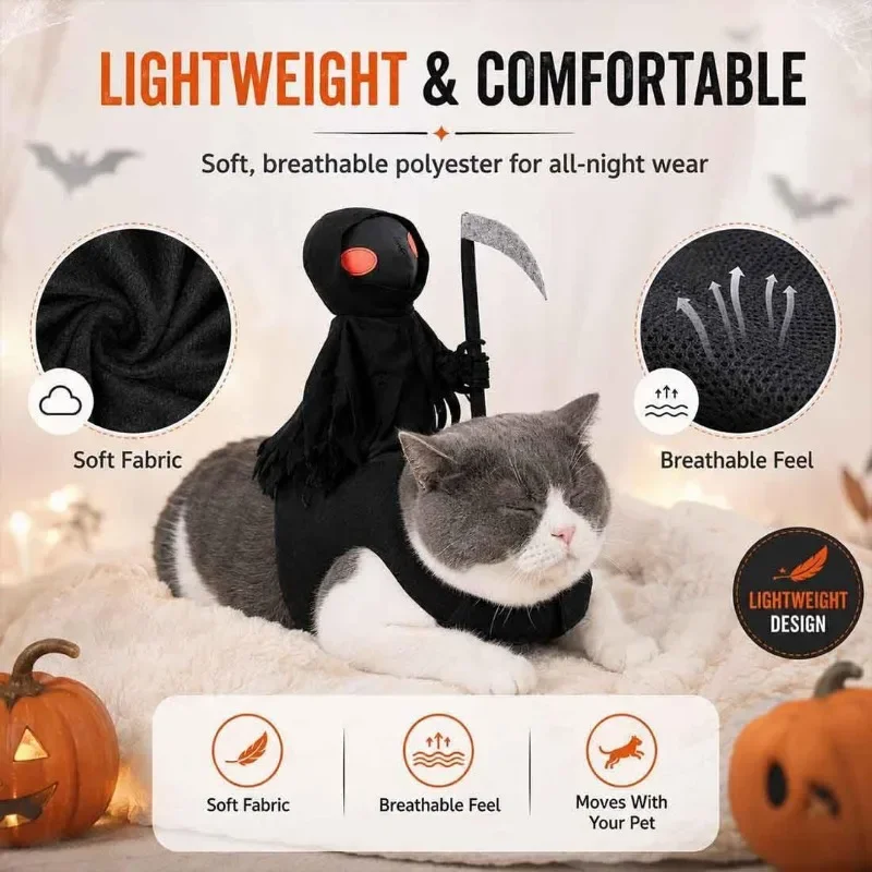 1pcs Halloween Death Knight Magic Tape Costume Dog and Cat Death Pet Costume 3D Characters