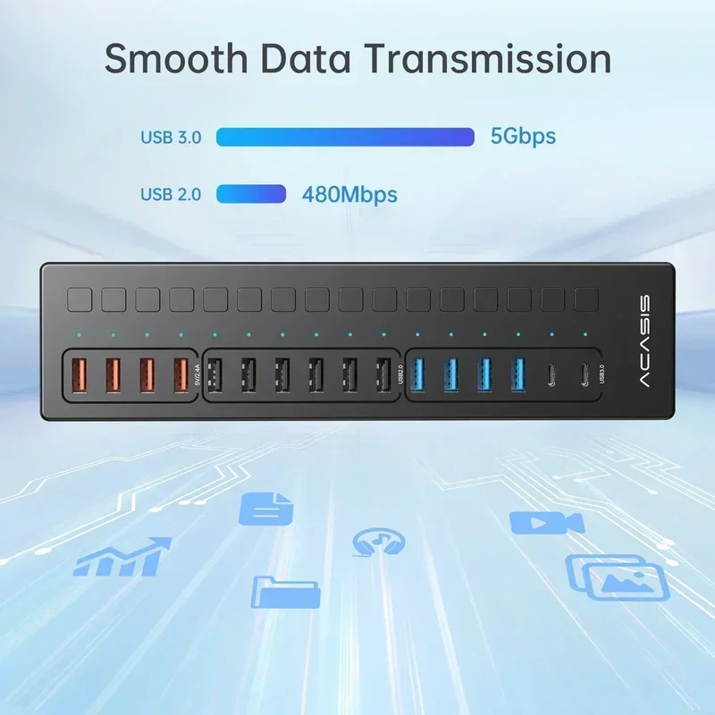 Imagem -03 - Usb 3.0 Divisor 5gbps Usb-c Divisor 16 Portas Docking Station Extensor Usb para Teclado Portátil Mouse Impressora Usb Expandir is