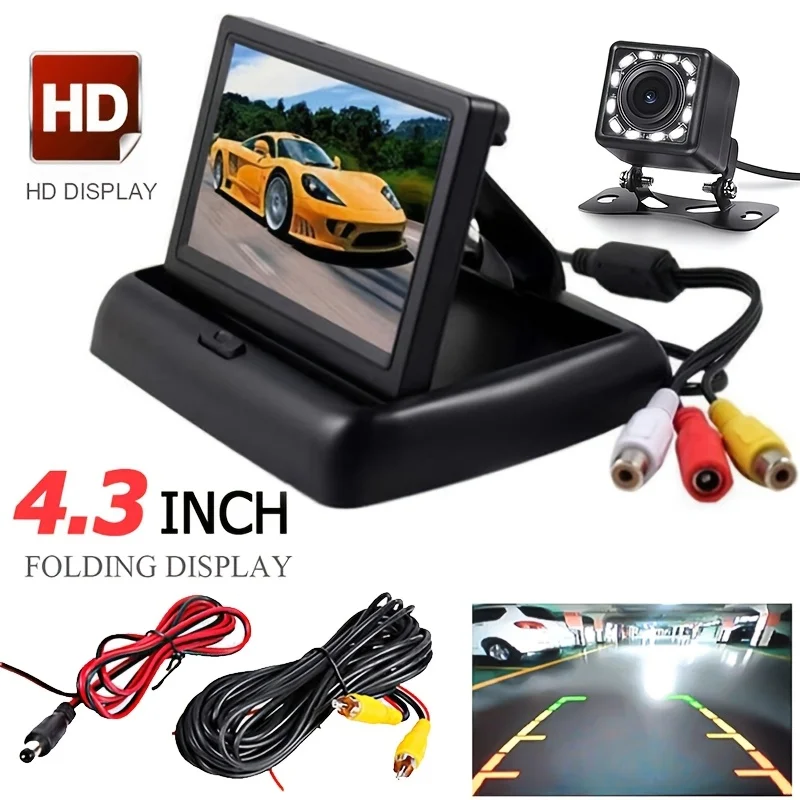 

4.3" Folding Car Backup Camera Kit - Wide Angle Rearview Display for SUVs, Pickups, RVs & More - 12V Powered LCD Screen