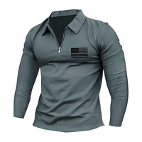 Men's cross-border printed long sleeved polo men's solid color printed polo men's 3D digital printed polo