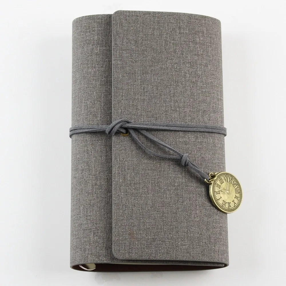 Stationery A6 Journal Notebook 6 Ring Retro Clock Pendant Loose Leaf Binder Vintage Multi-functional Pocket Planner Students