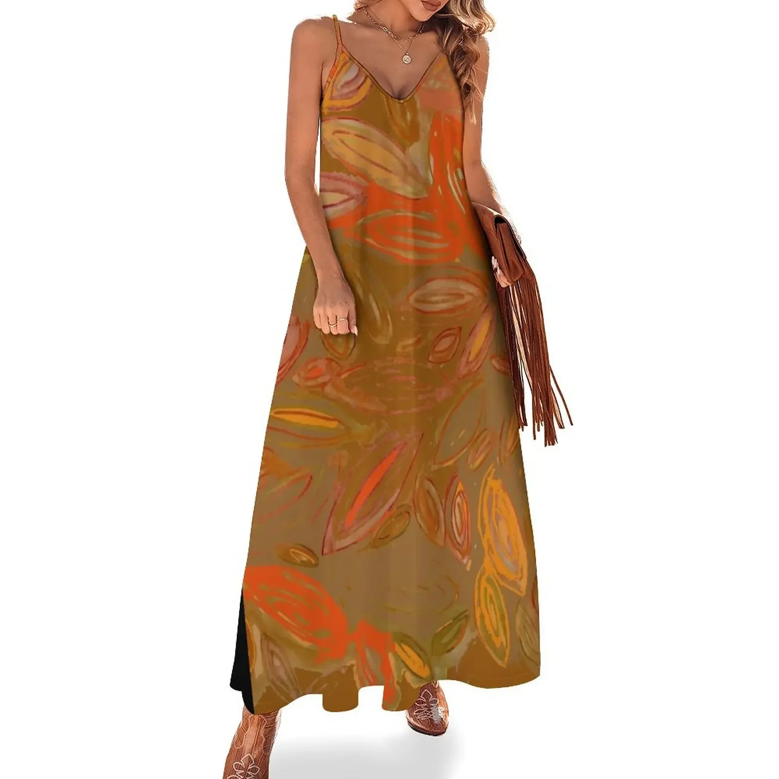 

Autumn Watercolor Leafishness, brown orange fall leaves Sleeveless Dress Women's dresses Dresses Dress