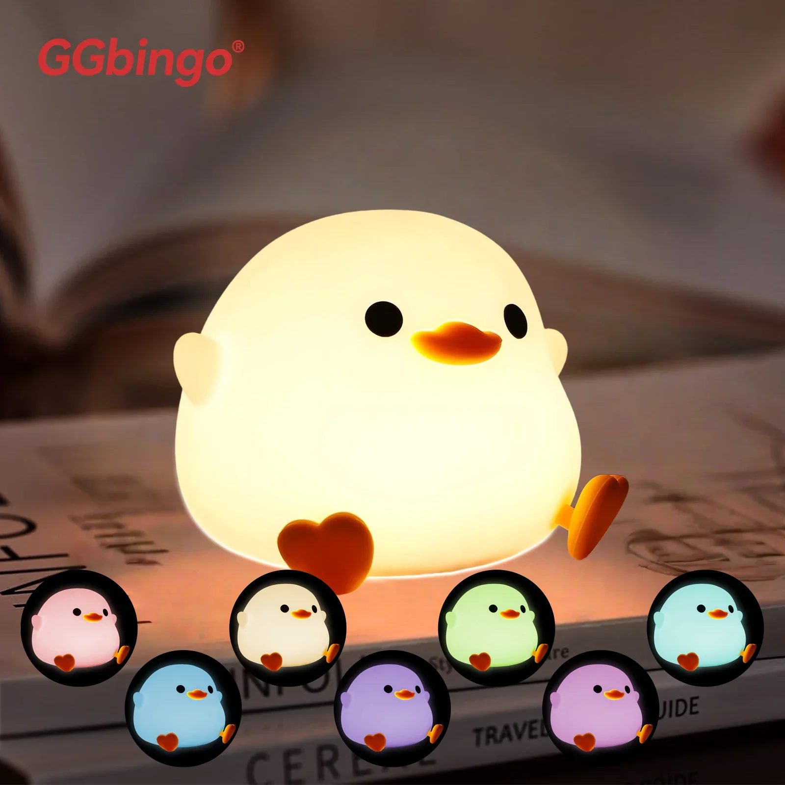 Image of GGbingo Enten-Nachtlicht mit Berührungssensor, RGB-LED, niedliche Birnen-Hamster-Silikonlampe, USB-aufladbar, Schlafzimmer-Nachttischbeleuchtung