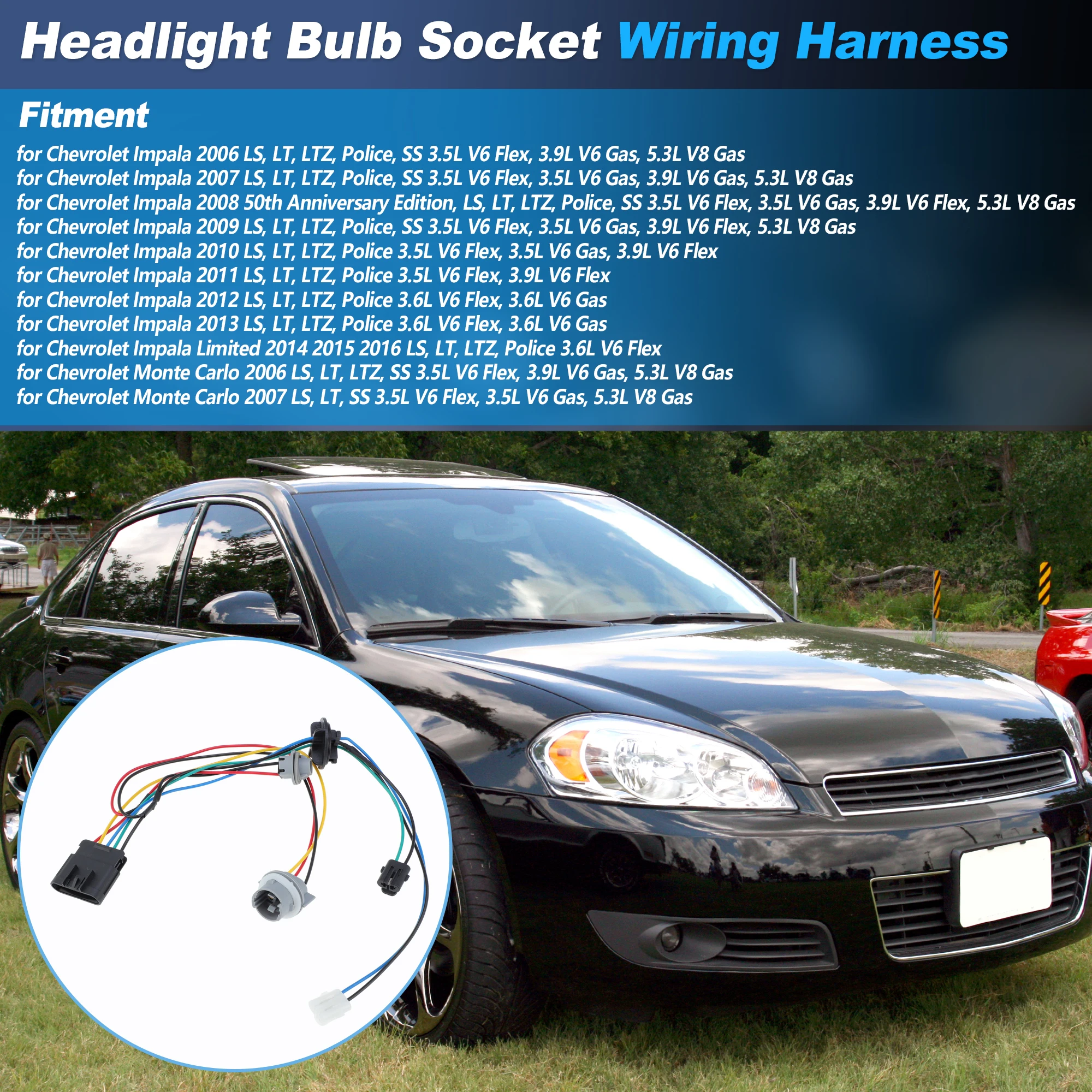 UXCELL 2584-2432 Headlamp Wiring Harness for Chevrolet Impala 2006-2013