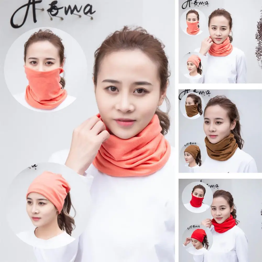 Women Scarf Soft Warm Elastic Knitted Anti-slip Printed Unisex Cycling Piled Neck Warmer Headband Hat Winter Neck Wrap Шарф