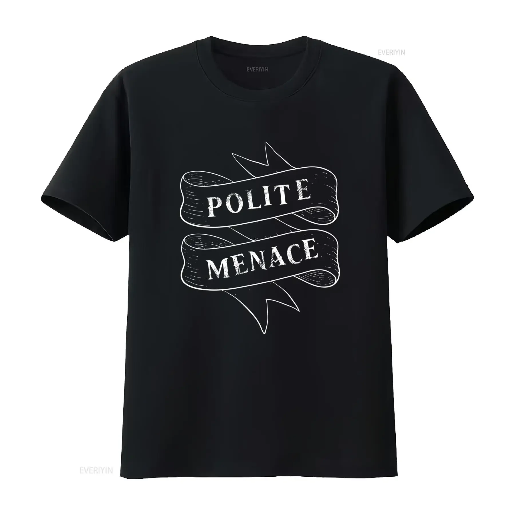 Vintage Streetwear Polite Menace Slogan Ribbon Print Casual T Shirt vintage Washed Slightly Top For Everyday Wear Unisex Soft