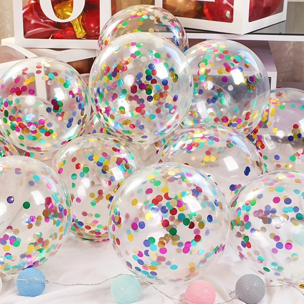 10PCS of 12 inch transparent colored confetti balloons, colored aluminum foil sequin balloons, children\'s birthday decorations