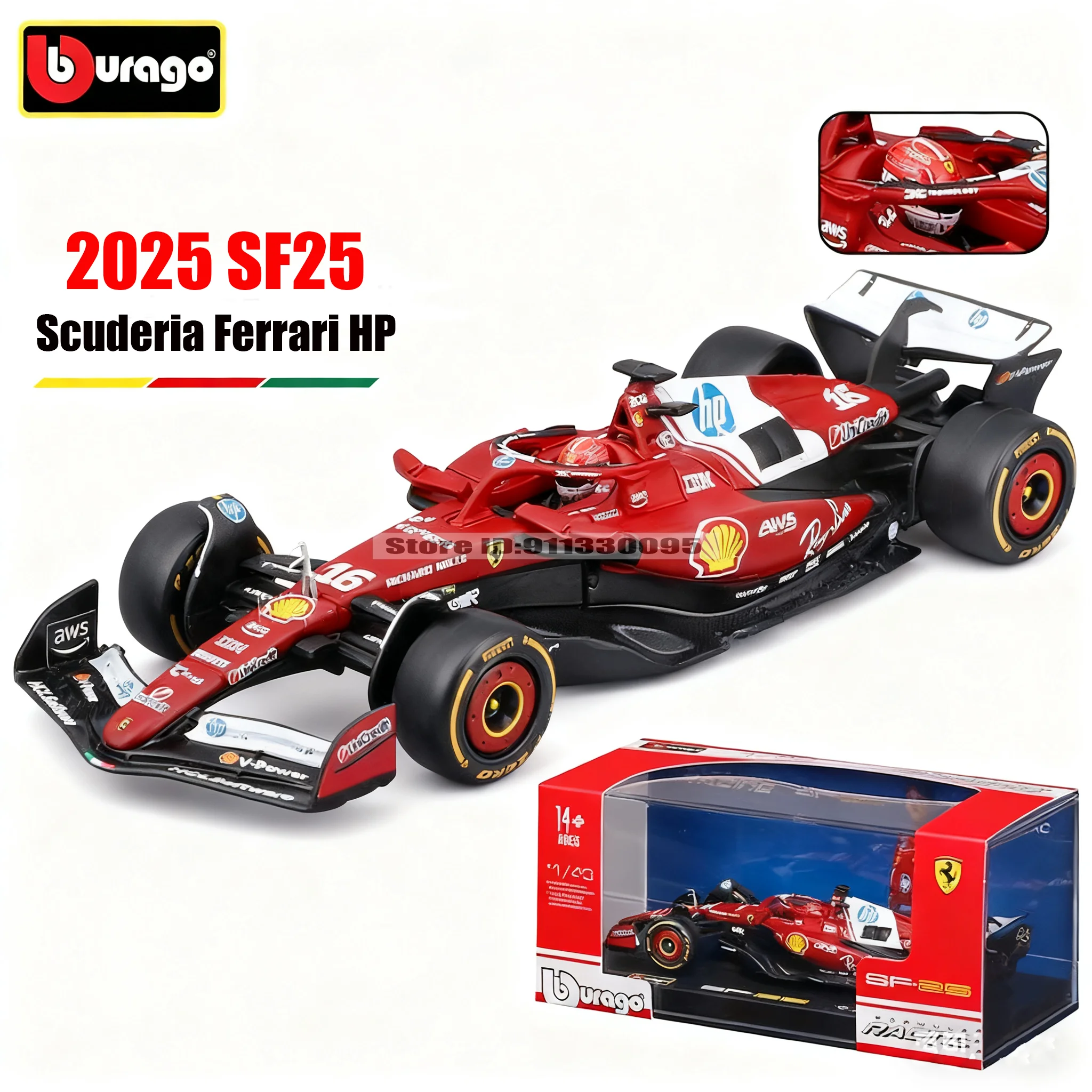 Bburago 1:43 2025 F1 Scuderia Ferrari HP SF25 # 16 Charles Leclerc # 44 Lewis Hamilton alliage voiture moulé sous pression modèle jouet à collectionner