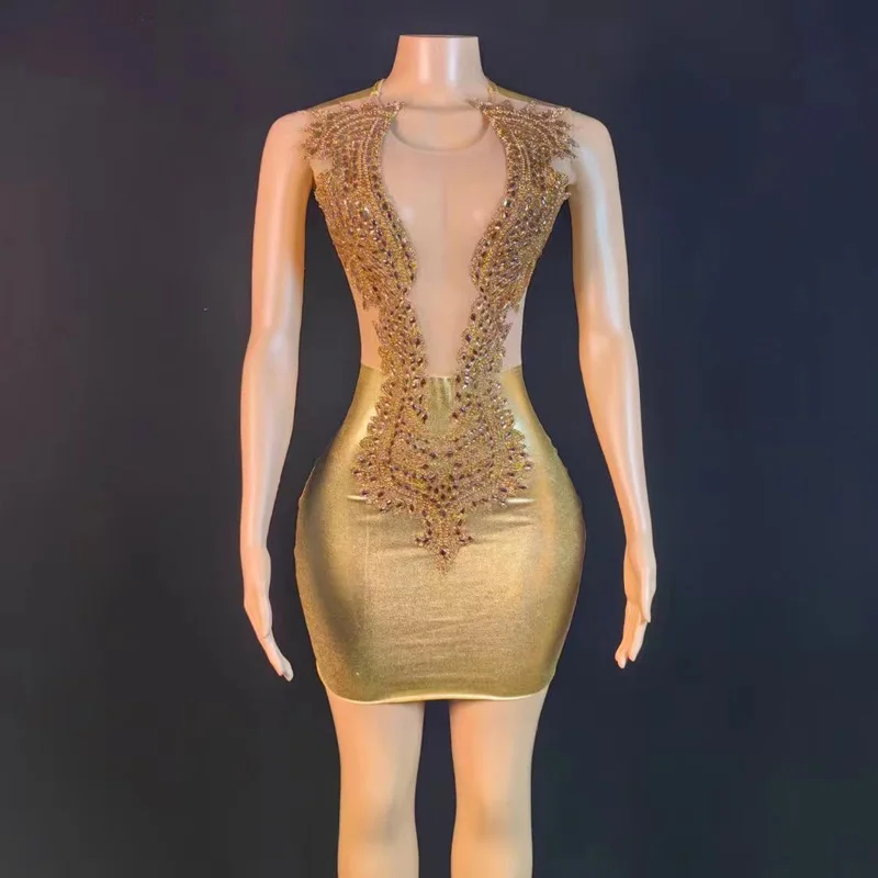 Personalizzato a maniche corte sexy in pizzo zaino hip gonna strass compleanno discoteca celebrazione vestito Performance dress