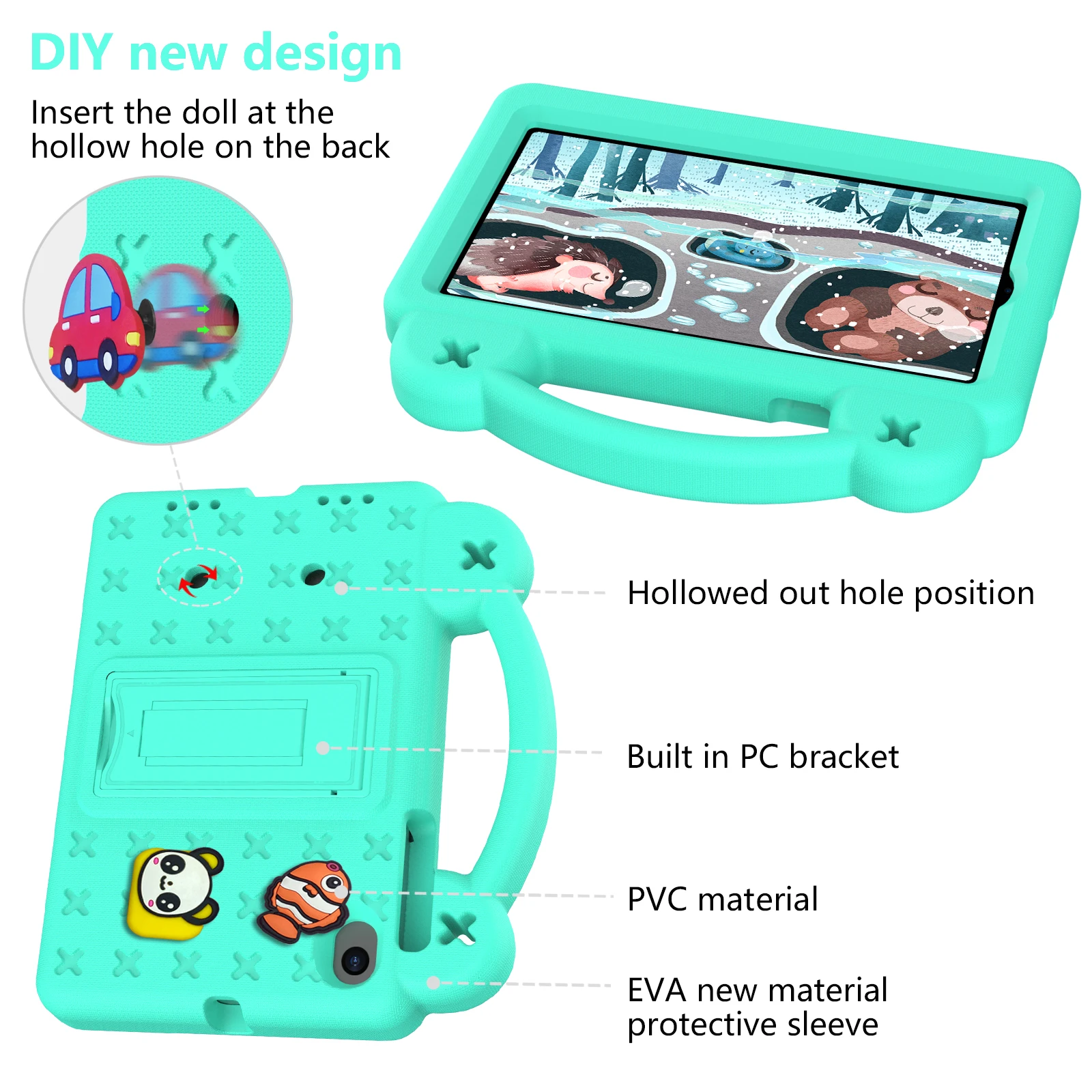 Funda para Tablet Walmart ONN 7.0 pulgadas Gen5 4-100135924 2026 2024, Carcasa EVA a prueba de golpes, duradera, moderna, con asa y soporte plegable.