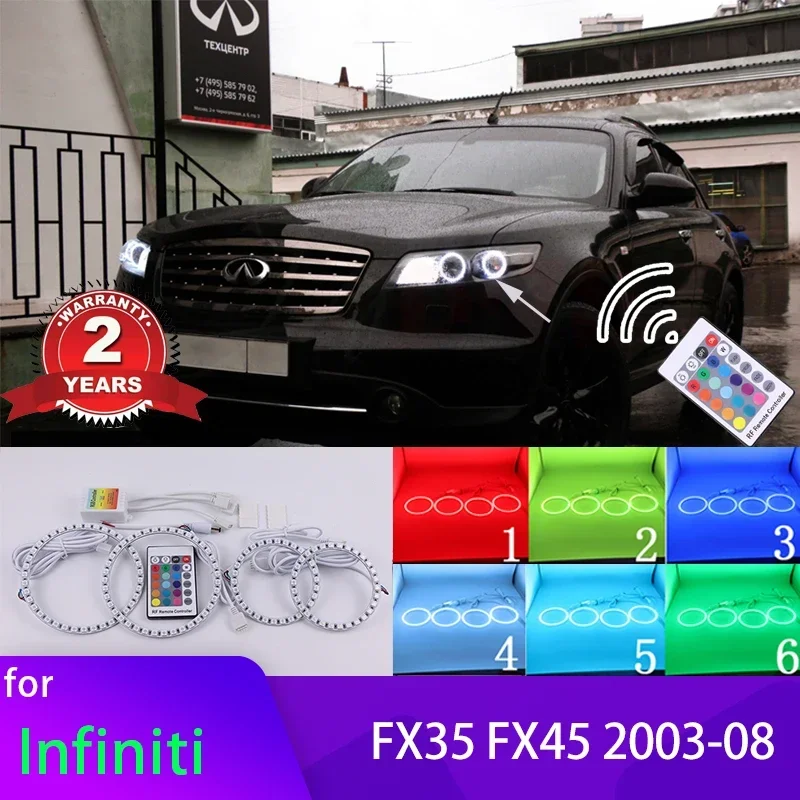 RGB multi-color RF Remote Control  Rings DRL LED Angel Eyes Kit for INFINITI FX35 FX45 2003-2008 Cars Headlight Retrofit