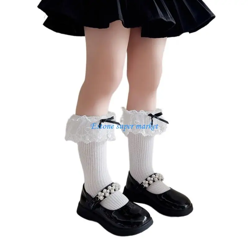 

090B Comfortable In Tube Socks with Delicate Lace Bows Decor for Daily Party Wear