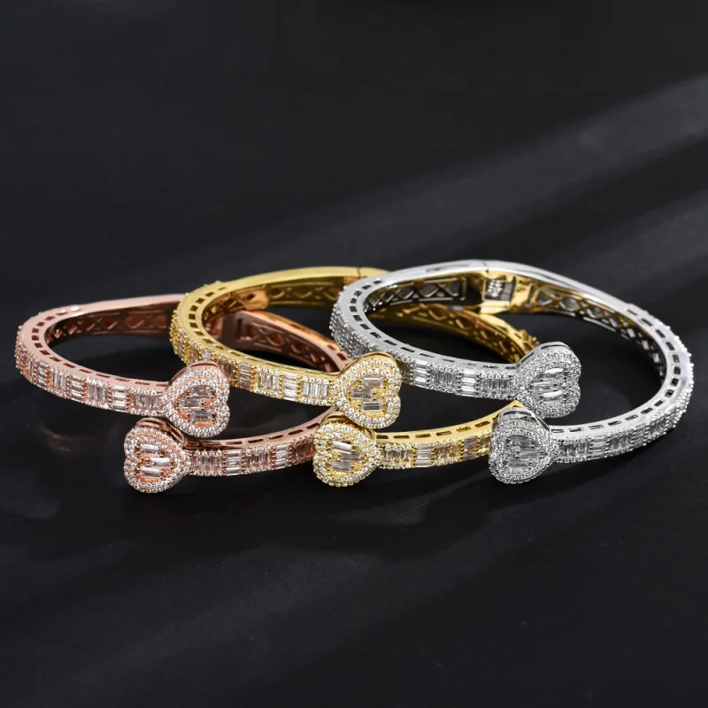 European and American Hip Hop Style Love Spring Fastener Bracelet Personality Fashion Geometry Pattern Diamond-Embedded Fashion