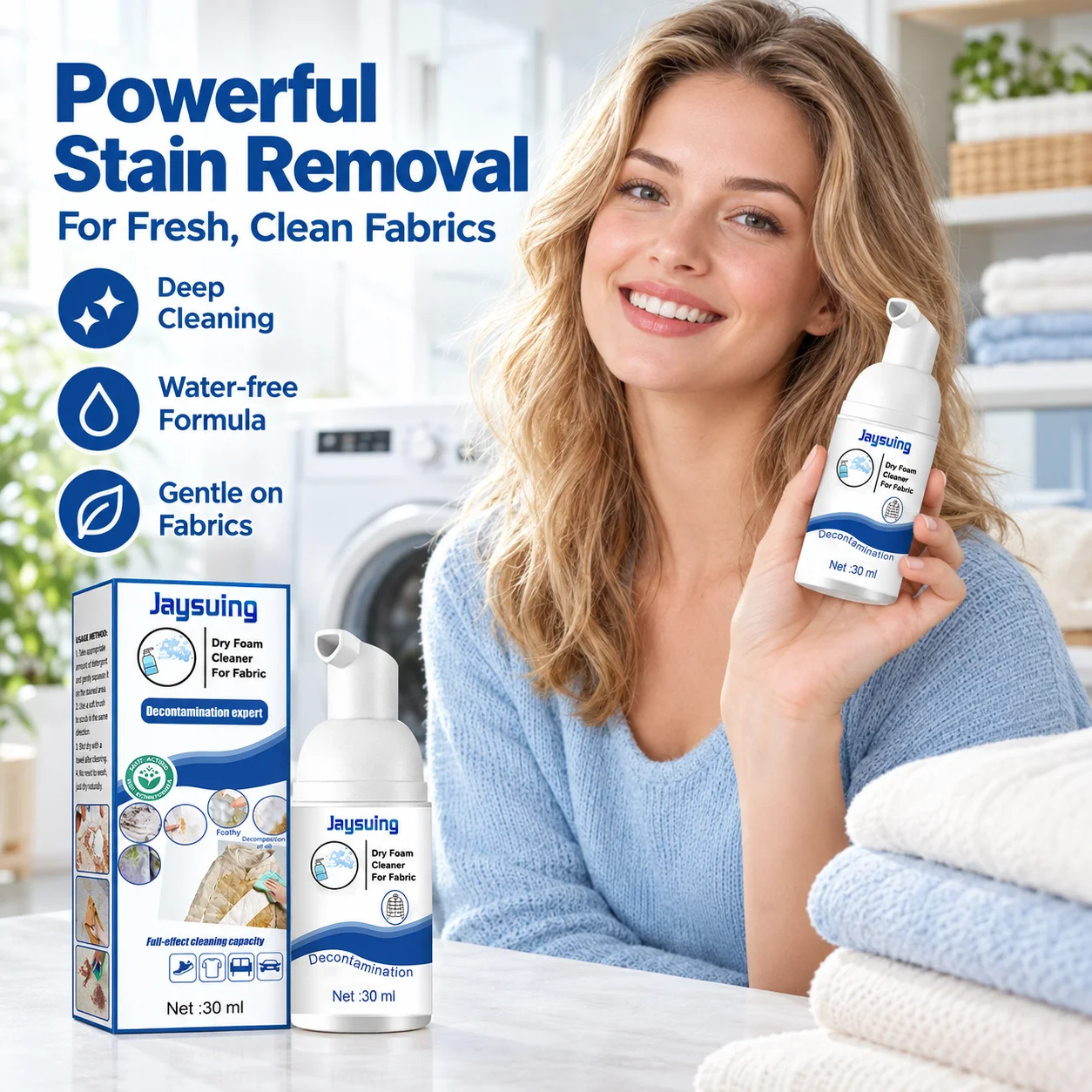 Jaysuing Dry Foam Cleaner Deep Decompose Stubborn Oil Stains on Fabric for Down Jacket Clothes Sofa Rinse Free Foam Cleaner 30ml
