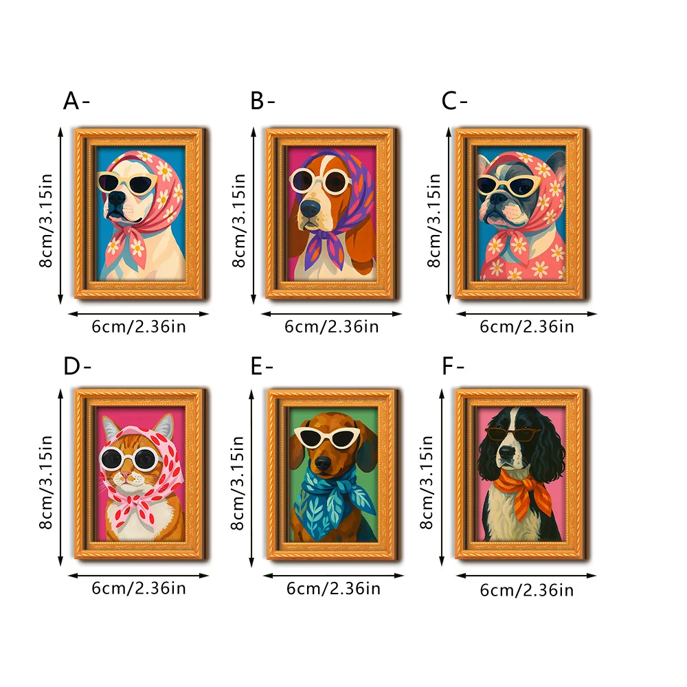 

6Pcs/set Wooden Refrigerator Magnet Artwork Fridge Magnet Sticker Frame Hanging Picture Stickers Party Gift for Guest Home Decor