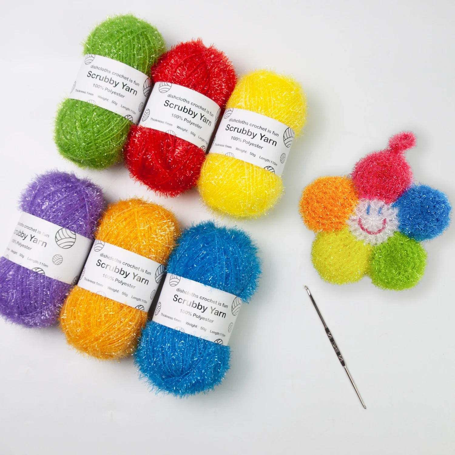 Scrubby Yarn for Scrubbies 6pcs Scrubbing Yarn Multi Colored Polyester for Dish Scrubber Crochet and Knitting Project Craft Kit