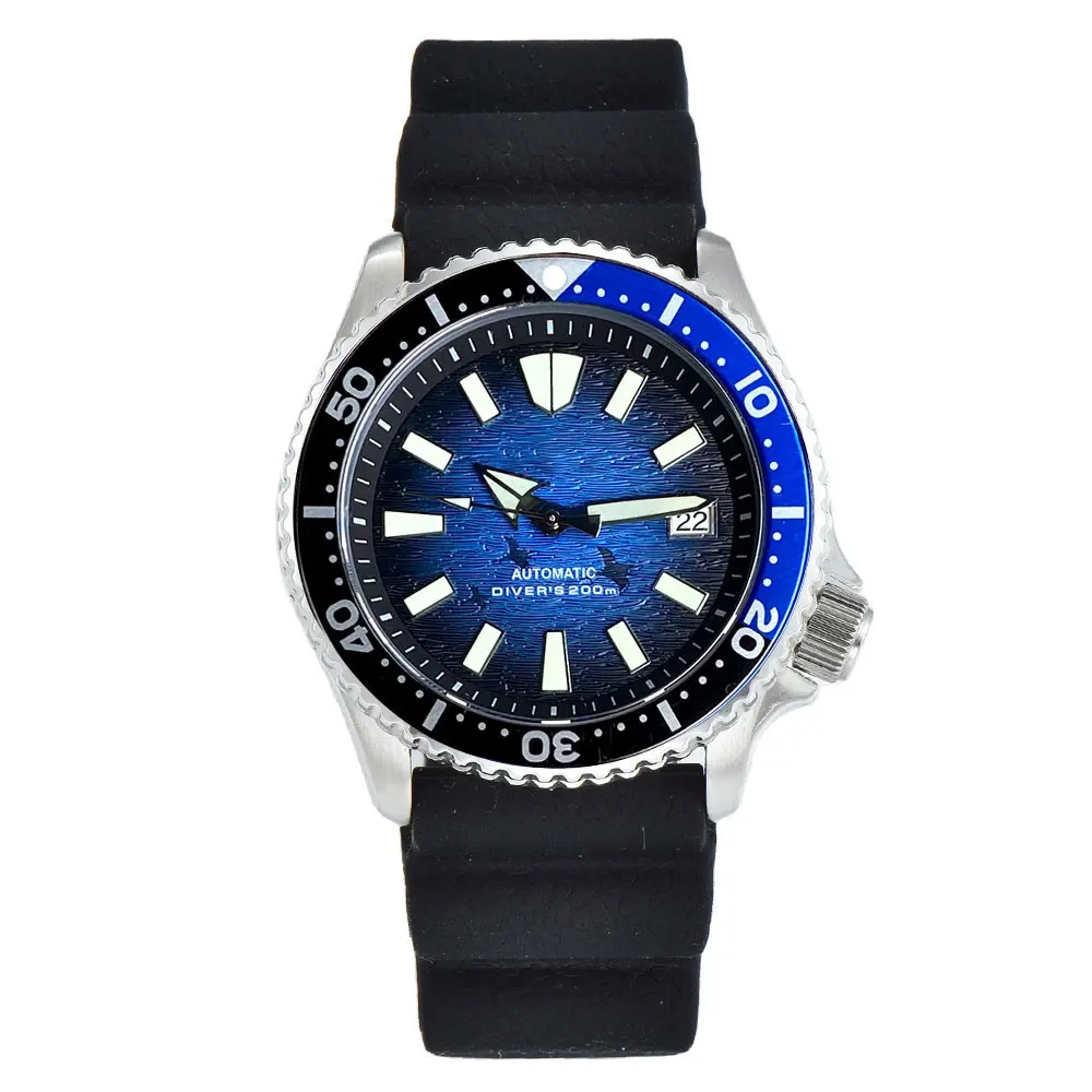 41mm Tandorio Blue Dive Automatic Wristwatch Men Water Resistant nh35 Movt 3.8 Crown Flat Sapphire Professional Diver