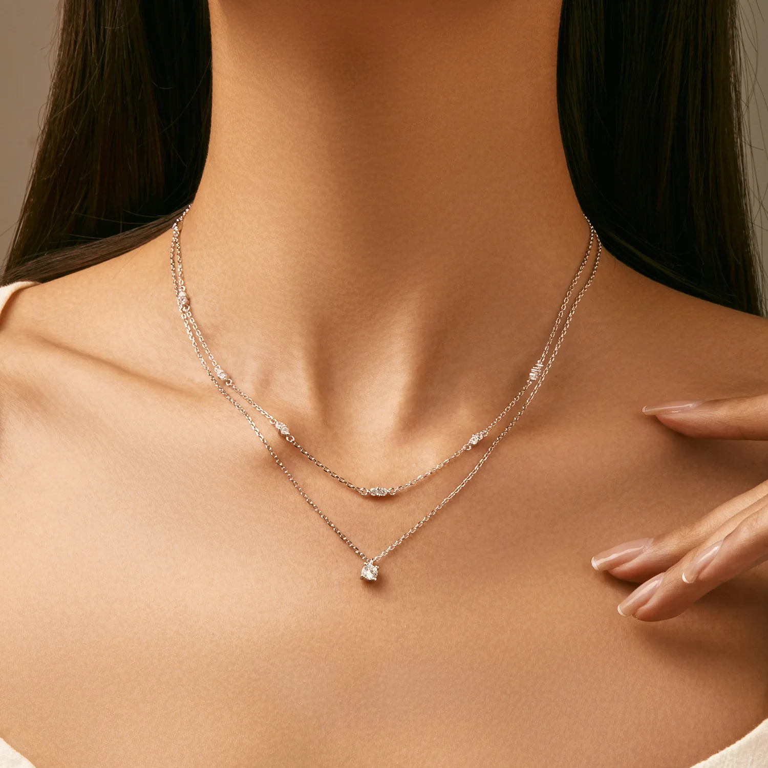 Moissanite Necklace Double Layers Stacking Collarbone Chain 925 Sterling Silver Niche Designs for Women Wedding Trendy Jewelry