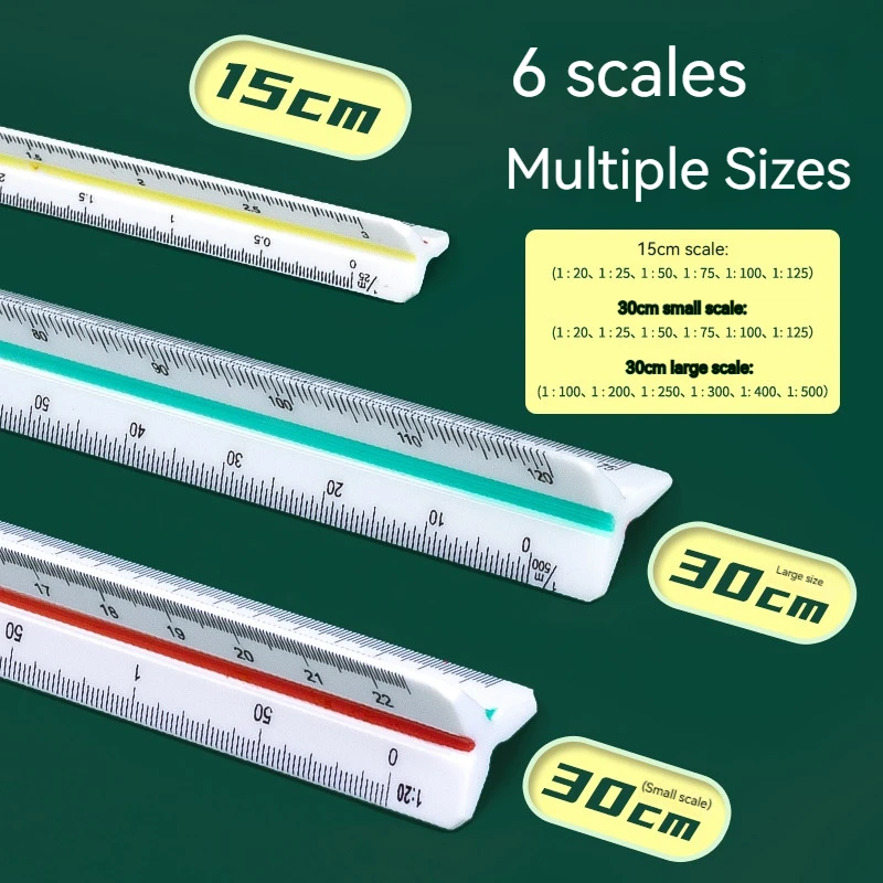 Thickened Drafting Scale 3-Sided 30cm for Architectural Clothing Design Art Painting Multifunctional Triangular Scale Ruler